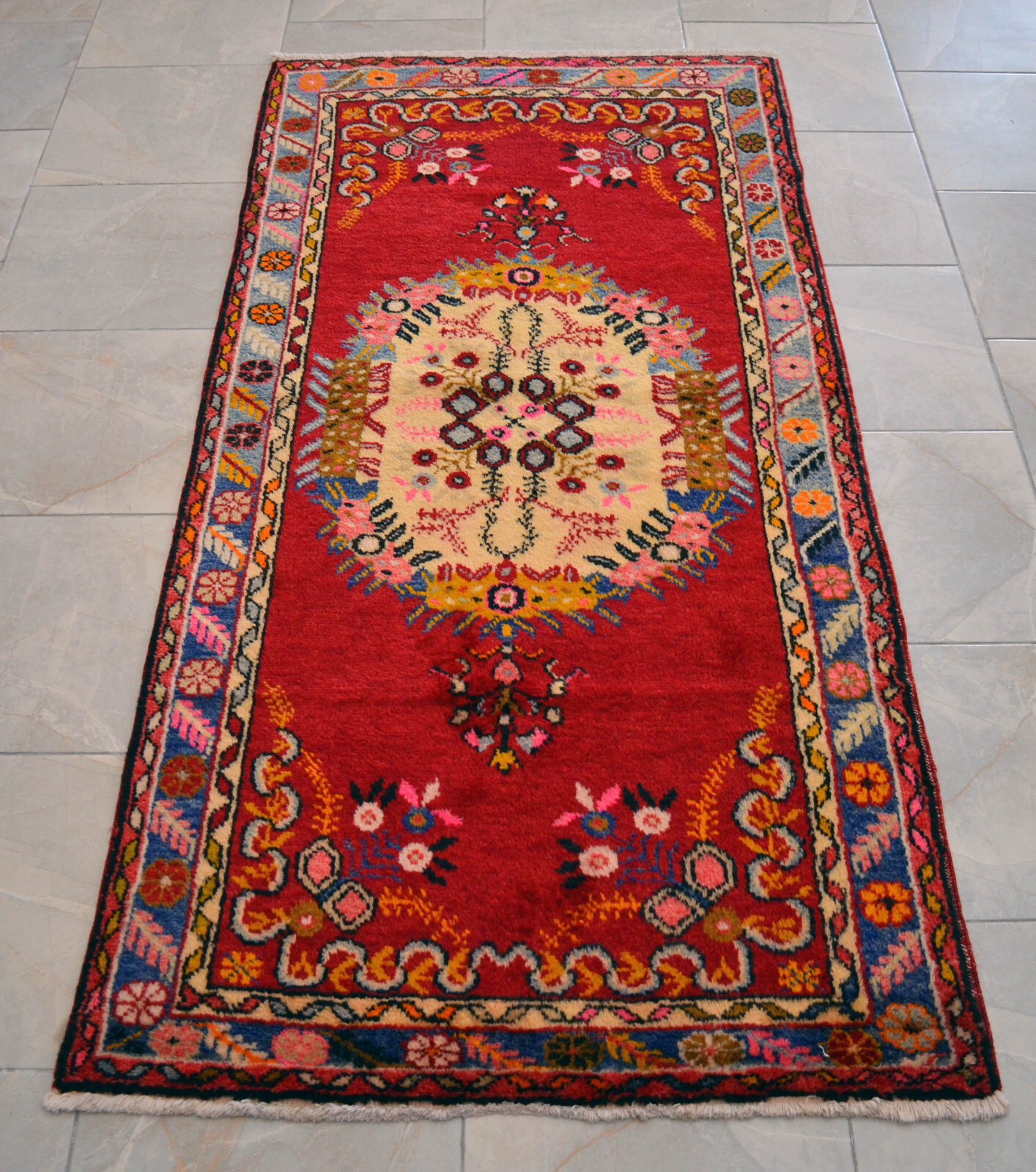 3×7 Rug Vintage Hand Made Colorful Area Rug Floral Oushak Rug – 3′3″ x 6′9″