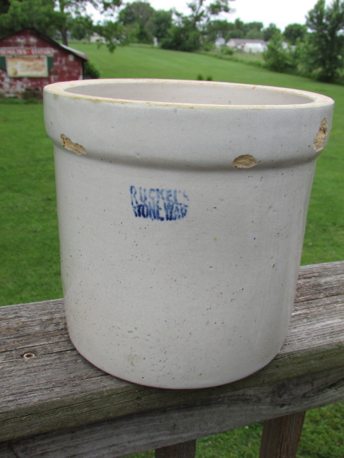 Vintage 1920s-30s One Gallon RUCKEL’S Stoneware CROCK from WHITEHALL, Illinois