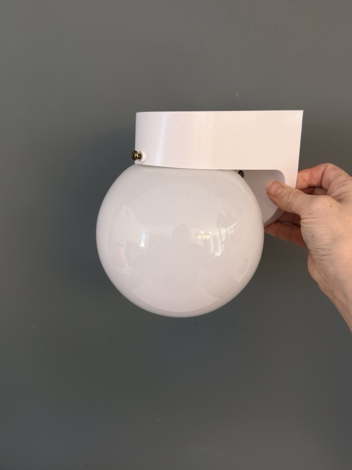 90’s Vintage Globe Wall Sconce Glass Light- stamped, Wired, Knob Switch, White