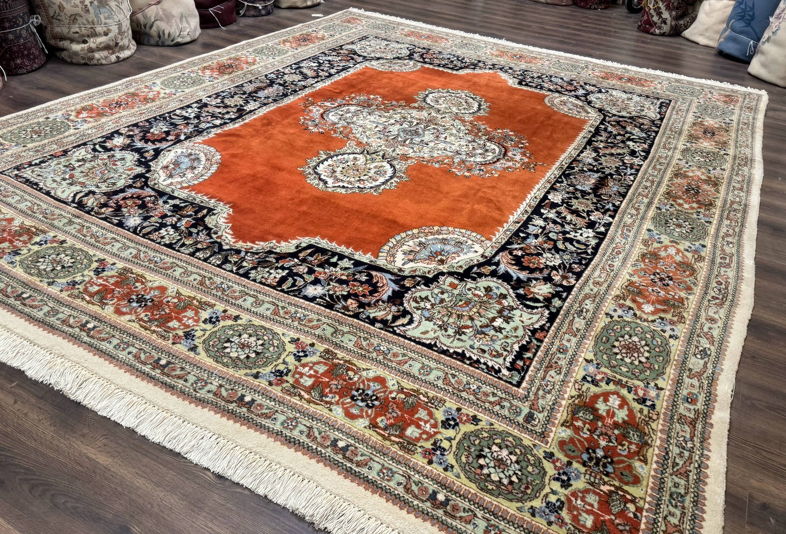 Per’sian Rug 11×13, Semi Open Field, Soft Wool Pile, Vintage Carpet