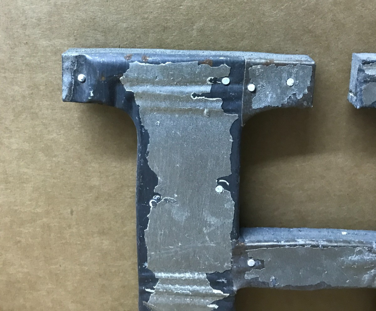 Decorative Salvaged Tin Ceiling 8″ Patchwork Shabby Silver Letter H Old 190-26B