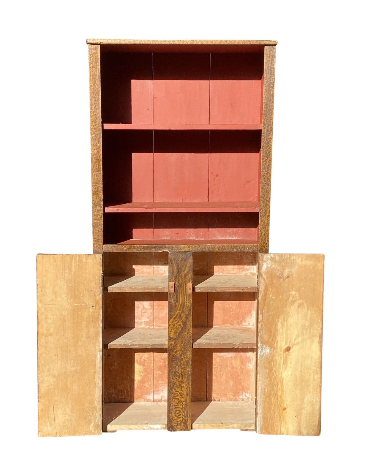 ANTIQUE NEW ENGLAND PAINTED PINE DOUBLE DOOR CABINET / CUPBOARD