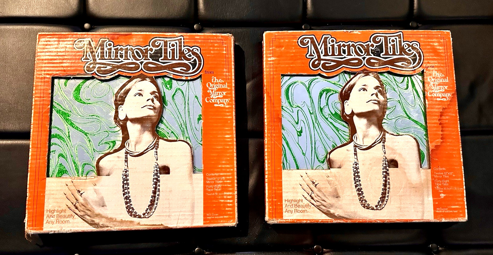 Mirror Tiles 12×12 Rare! Green Vein 1970s The Original Mirror Company Box Sealed