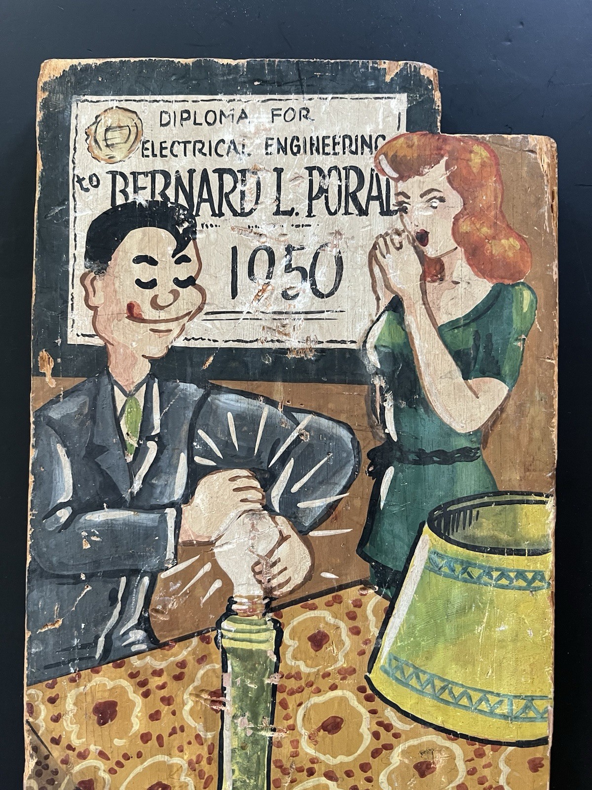 1950 Comical Flirtatious Hand Painted Folk Art EN Fraternity Paddle