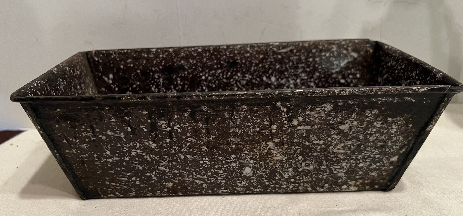 Vintage Antique Brown Splatter Graniteware Loaf Pan Baking