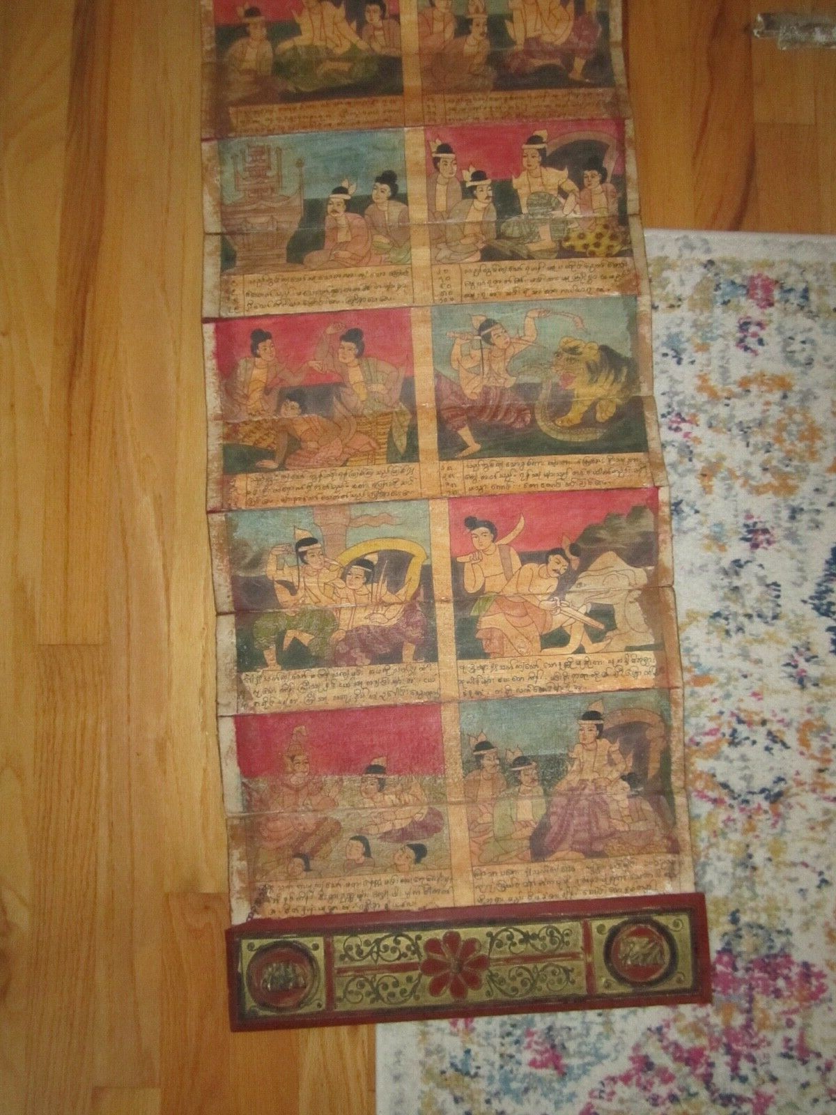 ANTIQUE ASIAN SCROLL ART WORK WITH WRITINGS – 18 PANELS – MASSIVE – BN-19