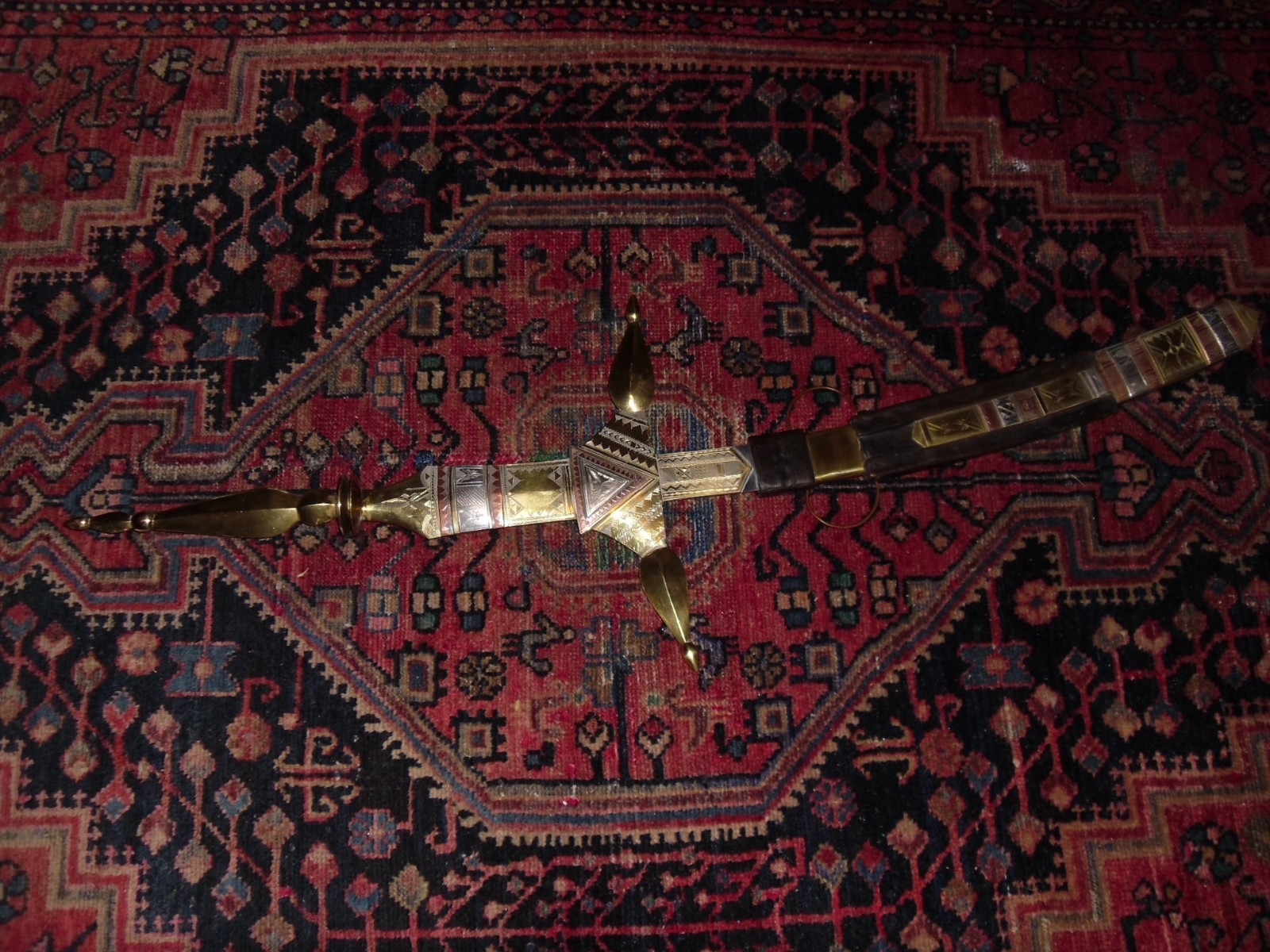 Antique SOLID brass 48 x 18 hand engraved silver copper leather Ceremonial sword