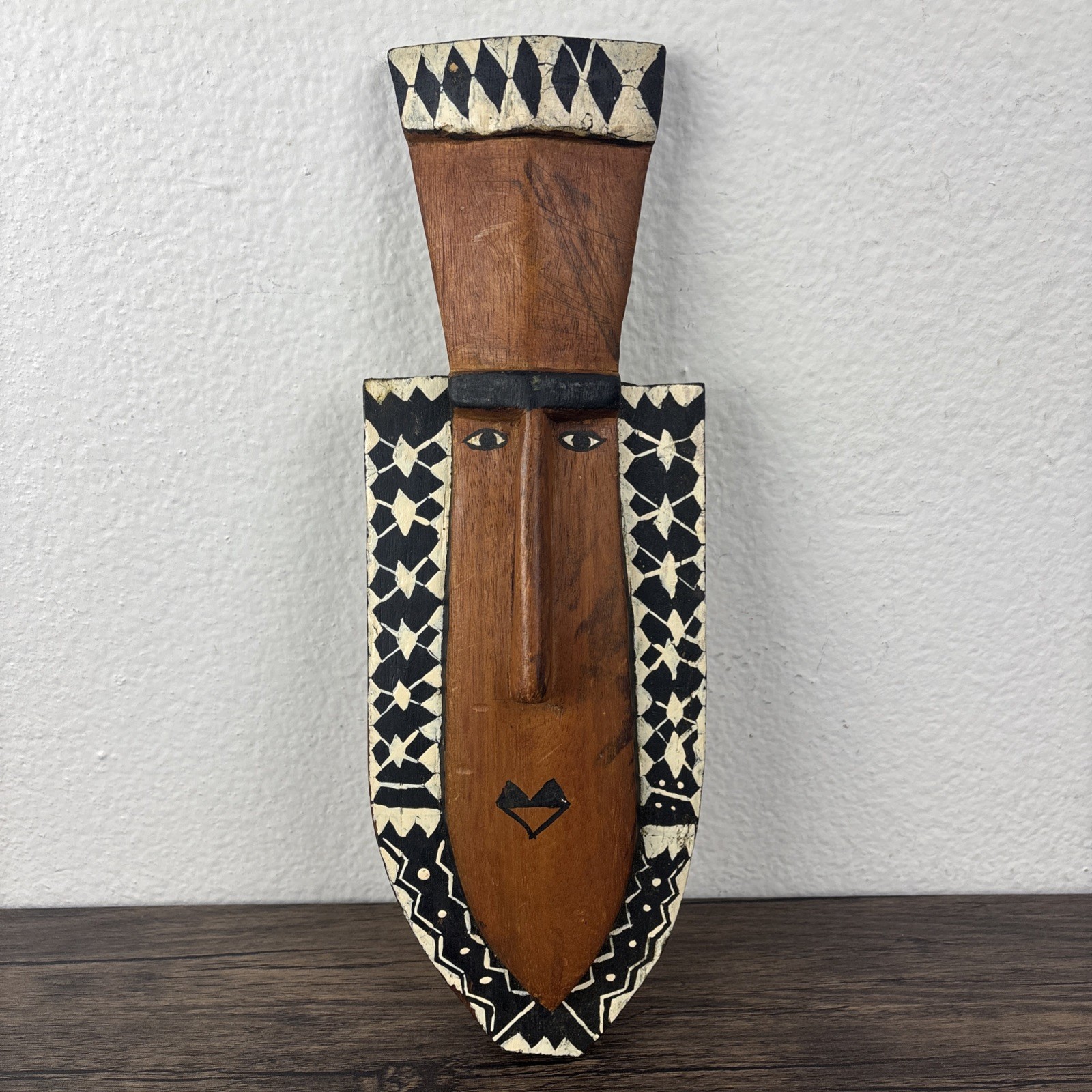 Mortlock Island Mask Tapuanu Micronesia Tribal Folk Art Hand Painted Carved Wood