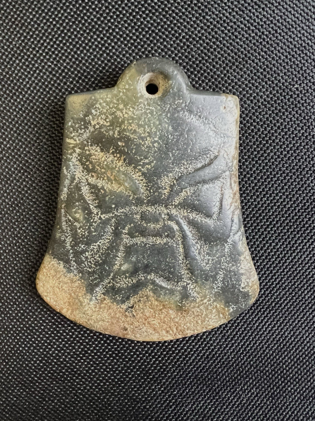 Chinese Antique Russet Green Nephrite Jade Axe Blade Pendant Carving