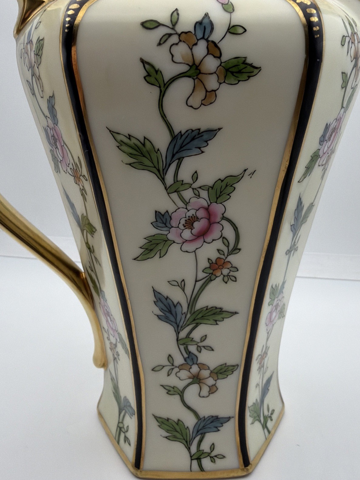 Antique Noritake Morimura Pitcher Hand Painted Floral Gold Gilt Ewer Japan 1920s