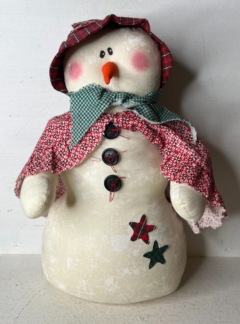 Primitive Rustic Country Decor Hand Made Cloth Rag Snowman Snow Woman Weighted
