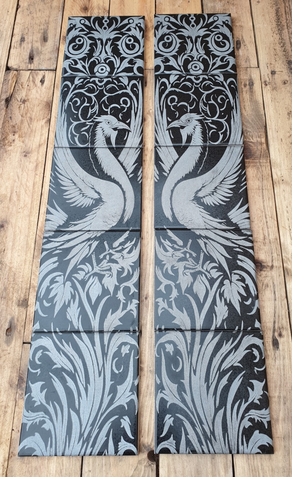 Black & Silver Phoenix Ceramic Fireplace Tiles Fireplace Tiles