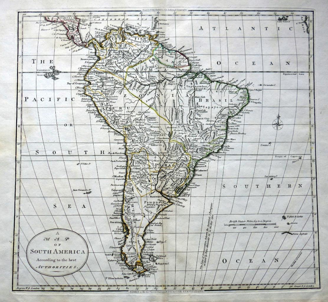 SOUTH AMERICA BY WILLIAM DARTON c1792 LARGE ENGRAVED MAP ORIGINAL HAND COLOUR