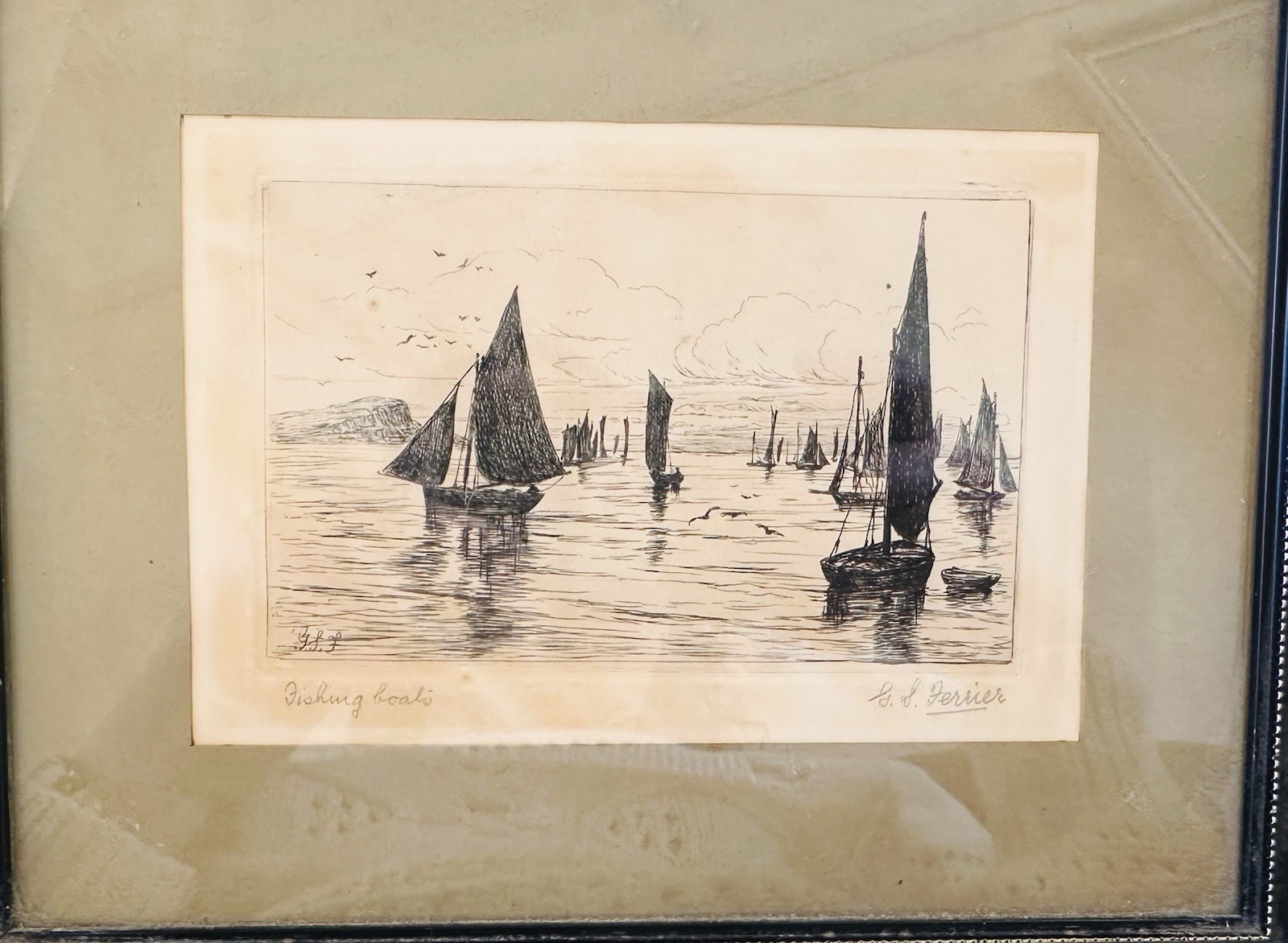 Antique George Stratton Ferrier Signed Etching “Fishing Boats” c.1879 Maritime
