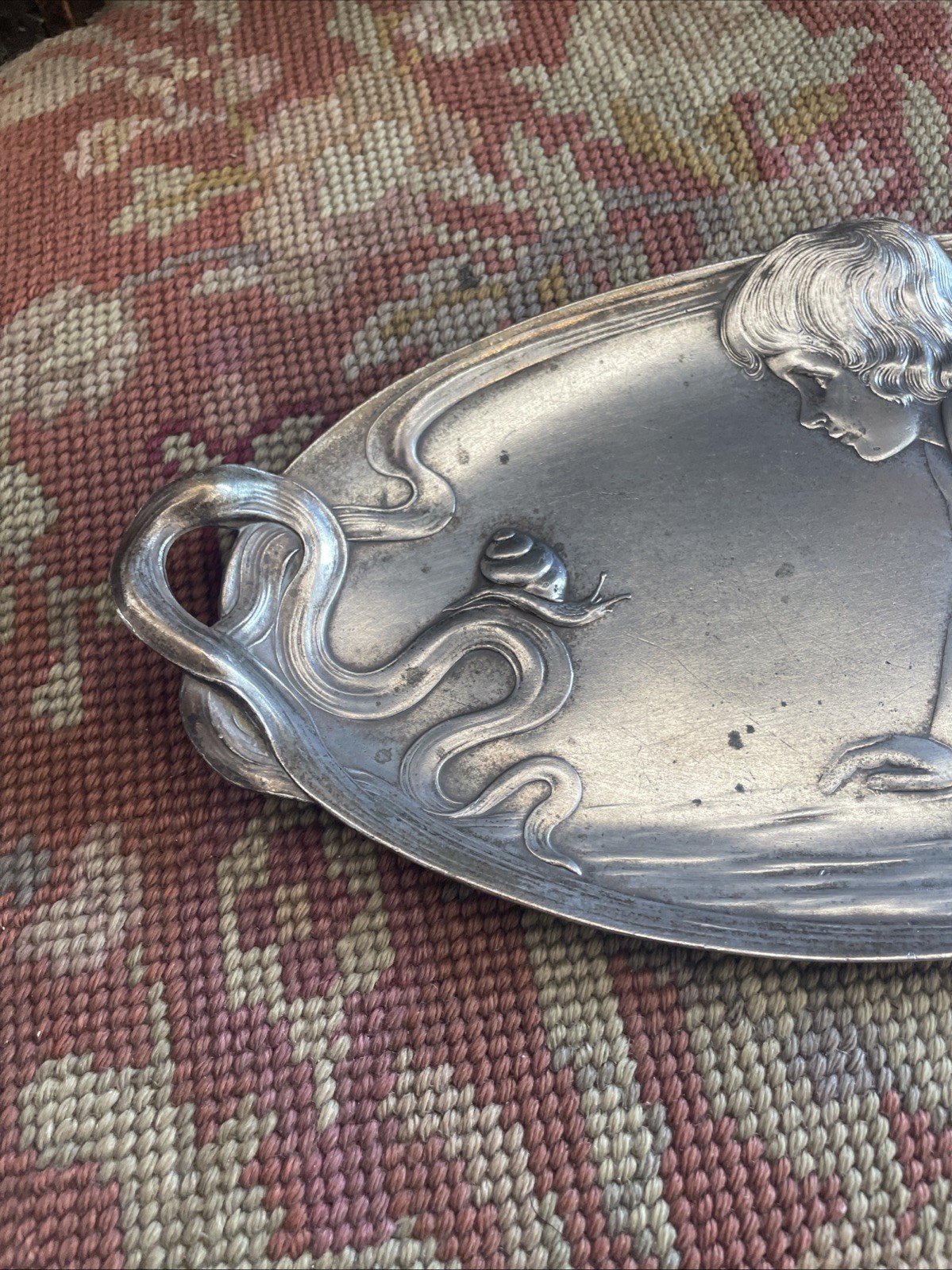 WMF Art Nouveau Silver Plated Card Tray – Child with Snail 210 Antique 1899