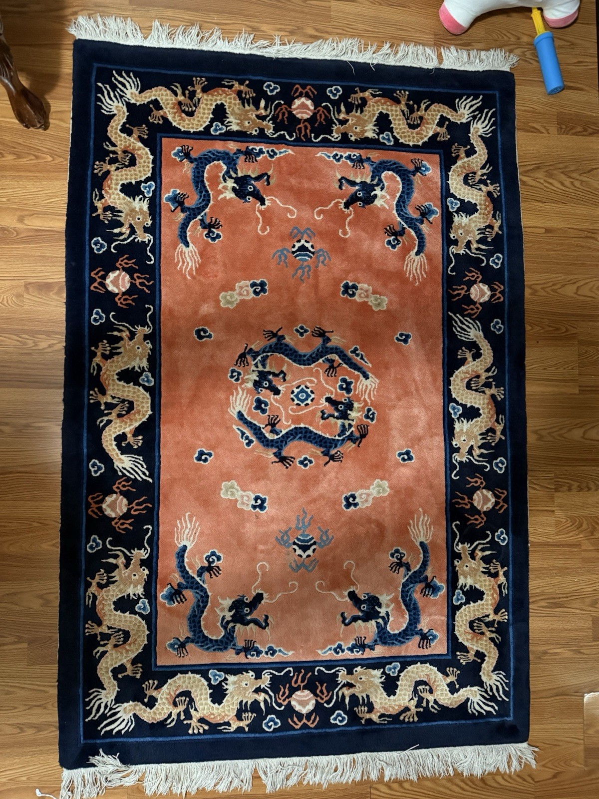 Chinese Vintage Carpet Wool Area Rug 16 Dragon Amazon Design Hand Knotted 4×6 Ft