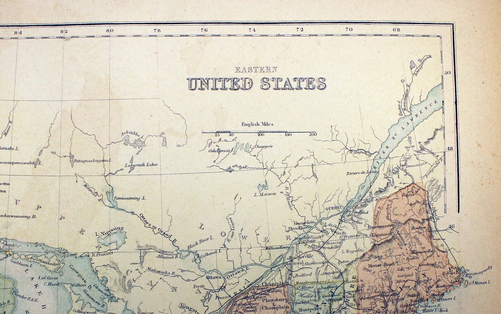 1865 Map Eastern United States Black’s Atlas Edinburgh Bartholomew Antique Color