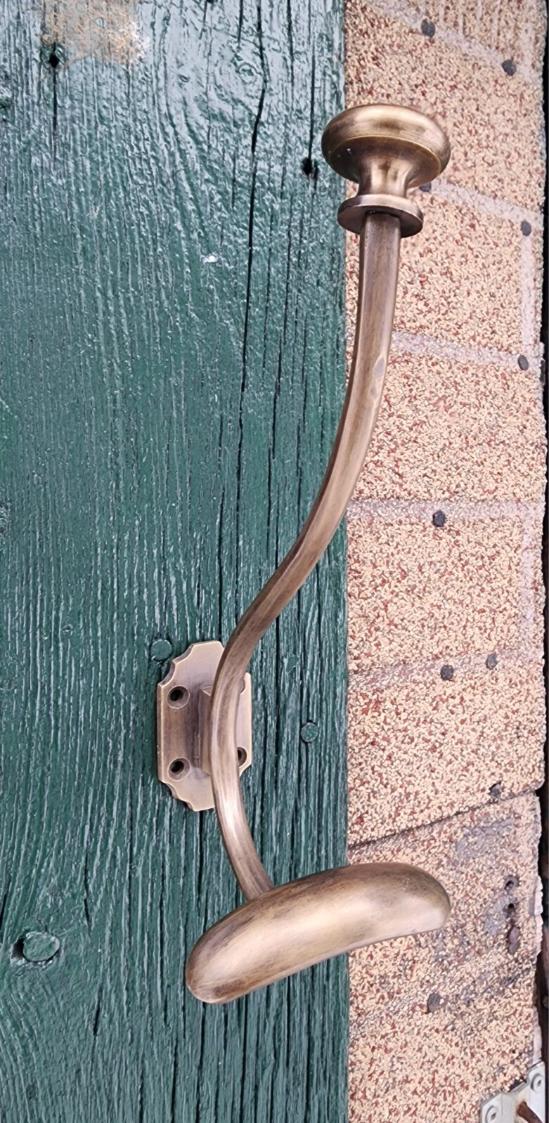 2 x Large Antique Style Solid Brass Wall Mount double Hook Coat / Hat Rack #Q10
