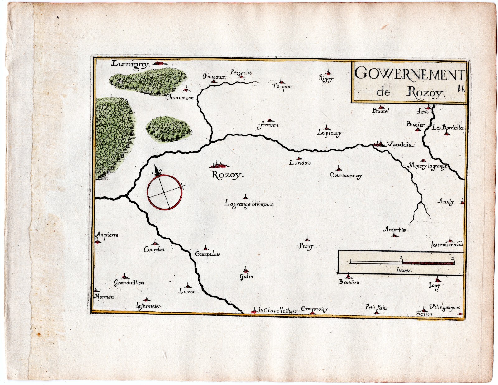 1634 Nicolas Tassin Map Rozay-en-Brie, Courpalay, Gastins, Pecy, Mormant France