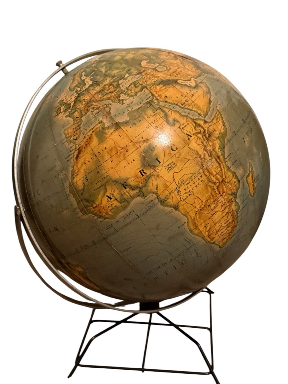 Vintage 16″ Nystrom Pre 1950’s World Globe Double Axis MCM Pictorial Relief RARE