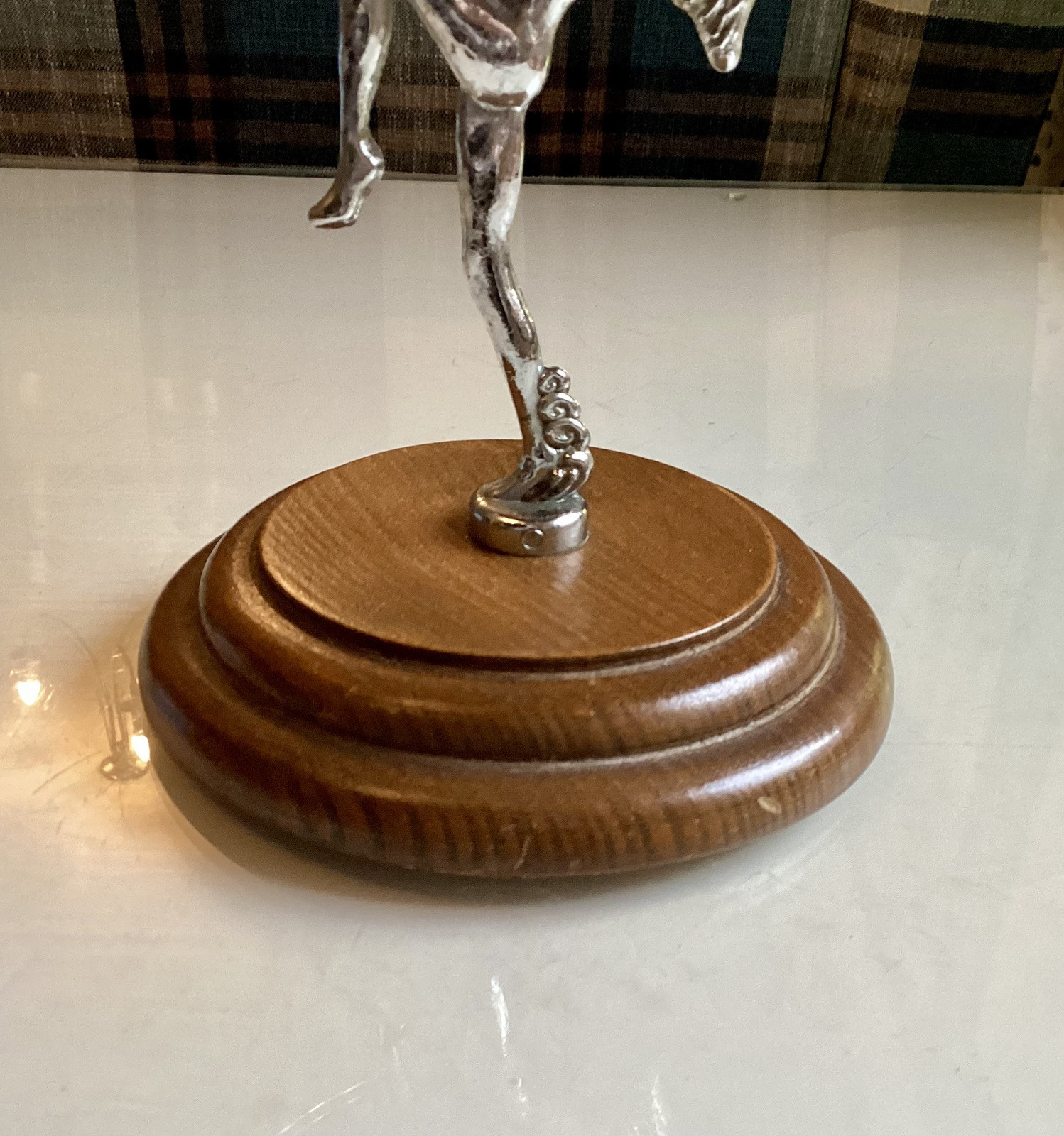 Art Deco Chrome Dancing Nude Figurine Wooden Pedestal Bowl 1930s Antique