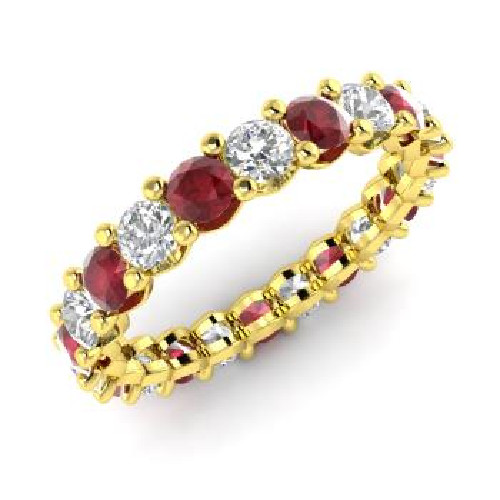 2.54 Ct Round Natural Ruby Diamond Engagement Ring 14K Yellow Gold Size 7