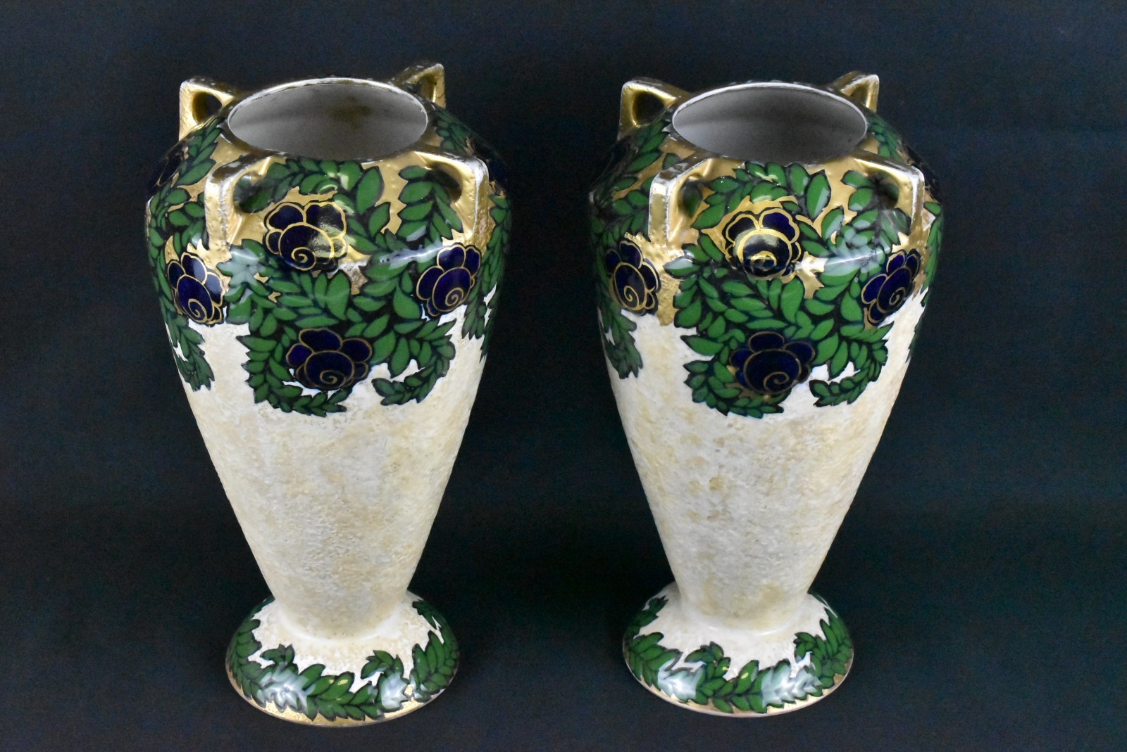 Pair of Antique Ernst Wahliss Art Nouveau Porcelain Vases, Austria