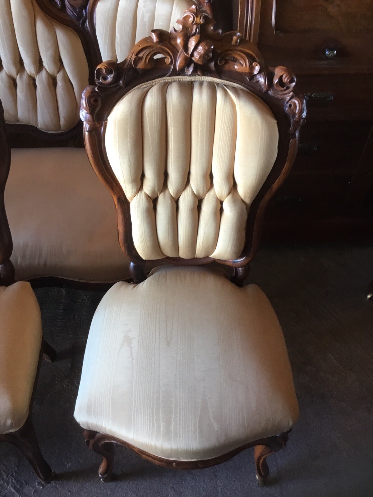 Antique 1860s Victorian Solid Roeswood Mirror Back Sofa and 3 Side Chairs. Wow!