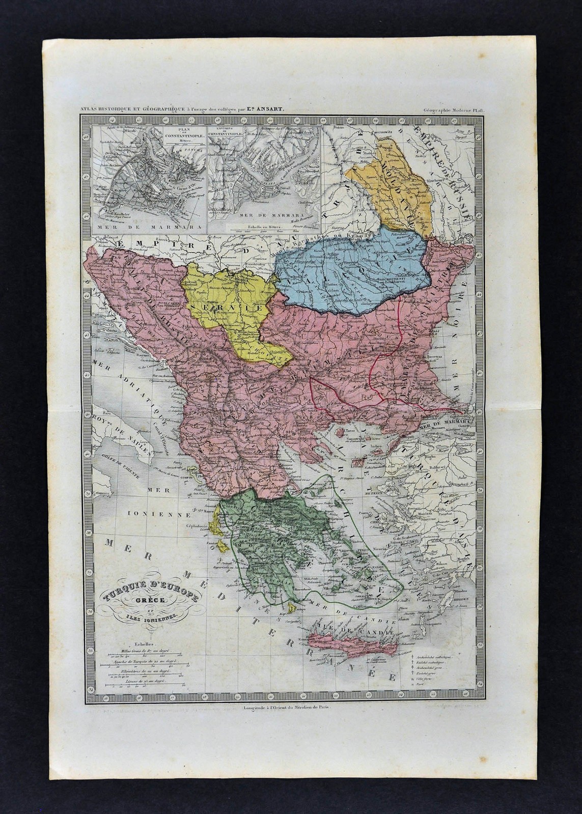 c 1860 Ansart Map – Greece Turkey in Europe Balkans Crete Athens Constantinople