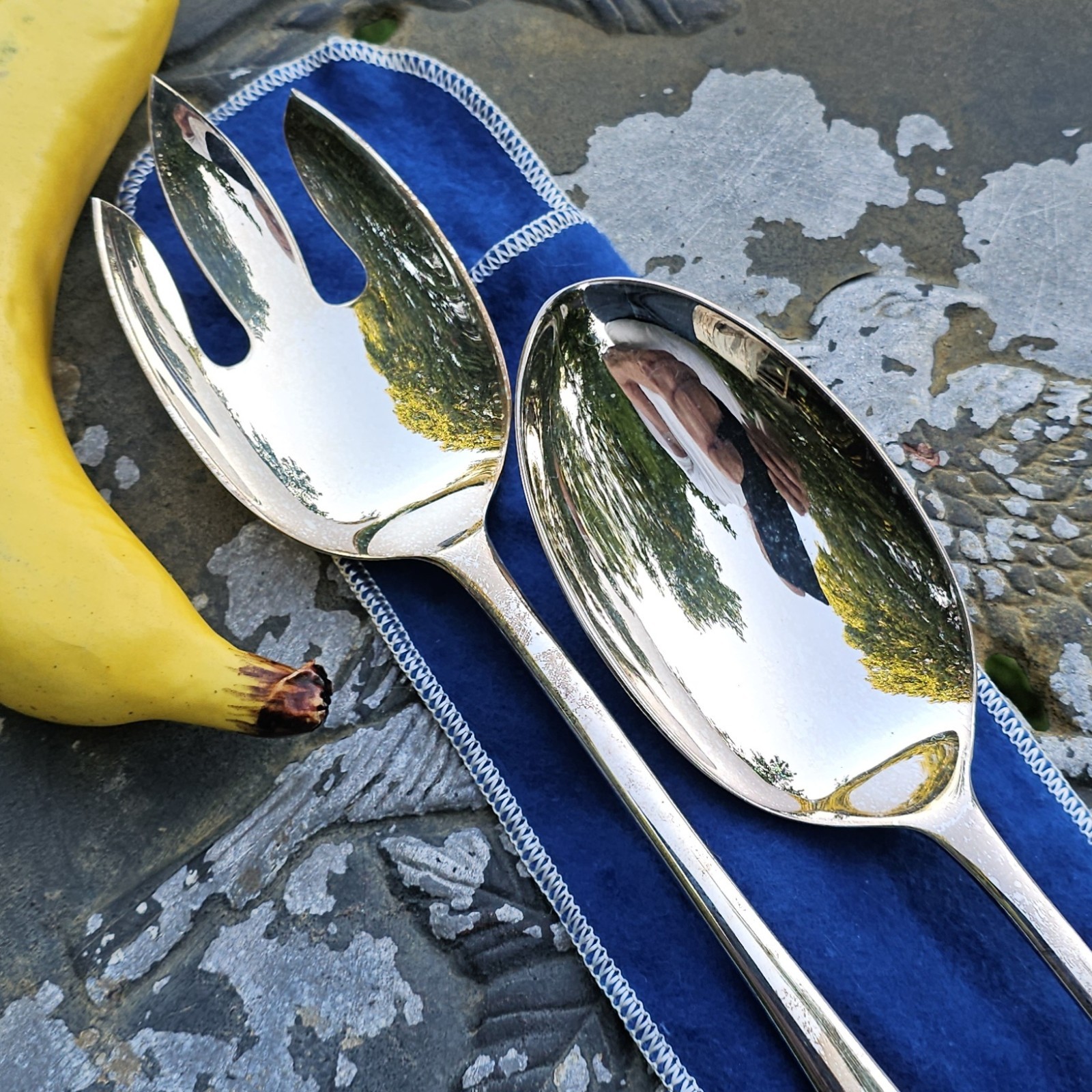 Silver Guild England Silverplated Large Salad Fork and Spoon 13″ w Kenized Case