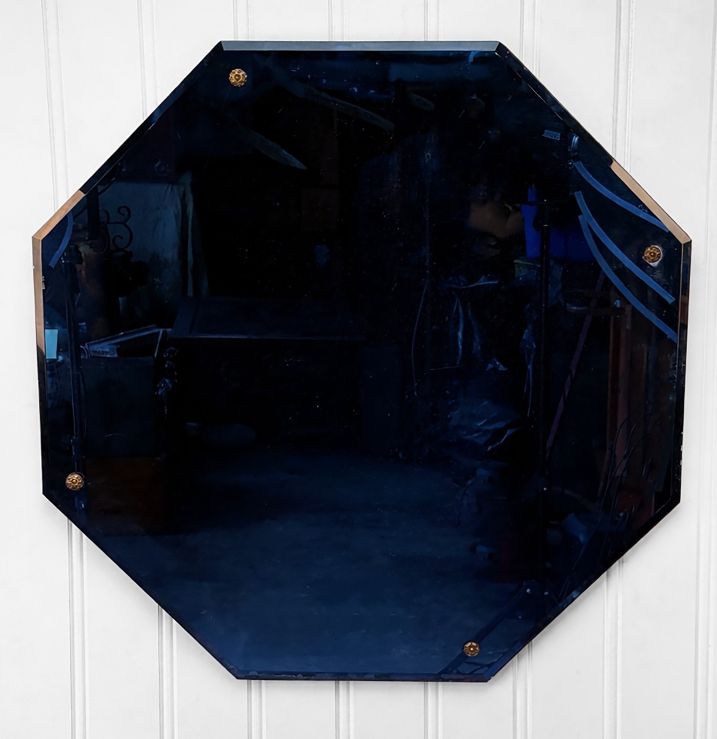 Vintage Art Deco Cobalt Blue Octagonal Wall Mirror – 28″