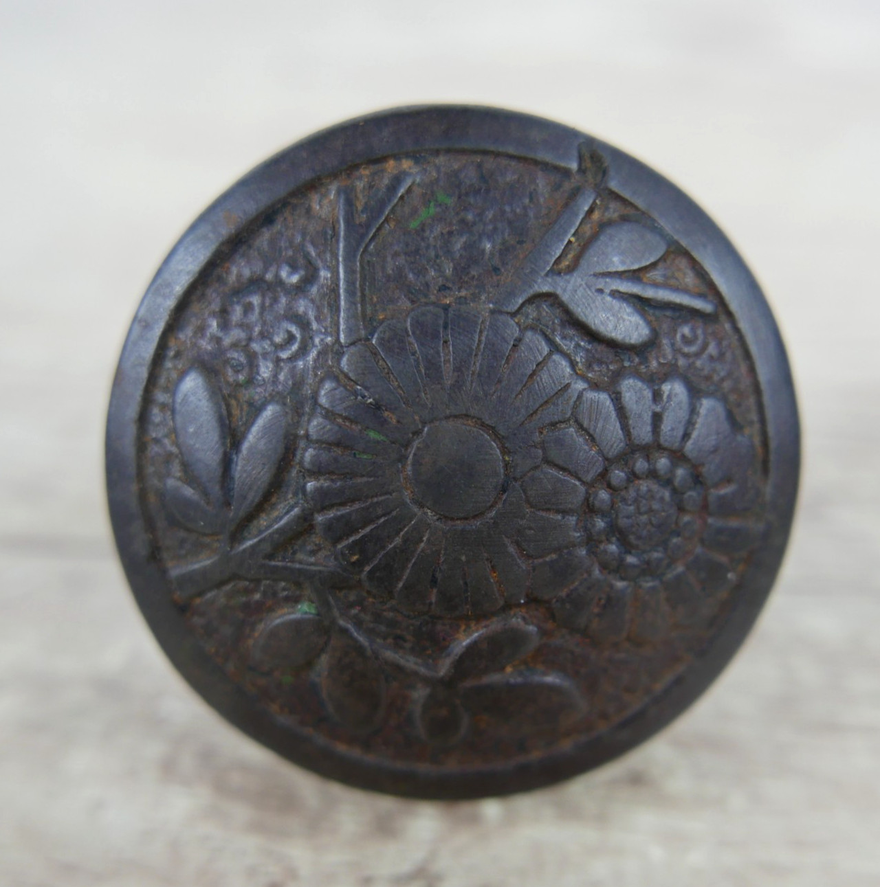 Antique Victorian Sunflower Ornate Cast Iron Door Knob VTG Floral Deco Flower