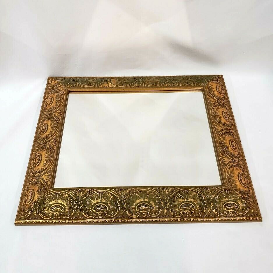 Rococo Sea Shell Mirror Gold Wooden Ornate Gilt Rectangle Wood Large Old Rare