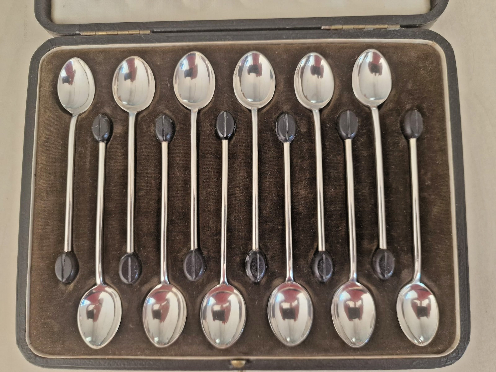 Antique Boxed Set Of 12 Coffee Bean Spoons, High Quality EPNS by Walker & Hall
