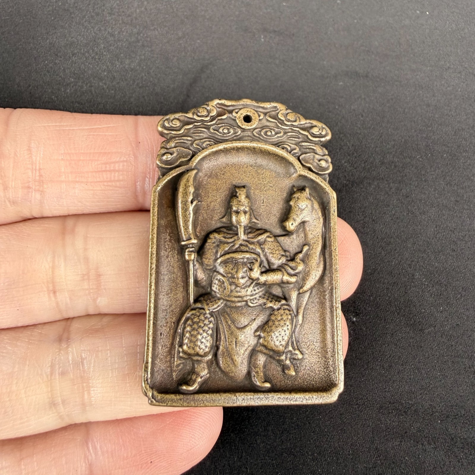 Vintage Chinese General Guan Yu Brass Amulet Pendan -aoist Protection Charm