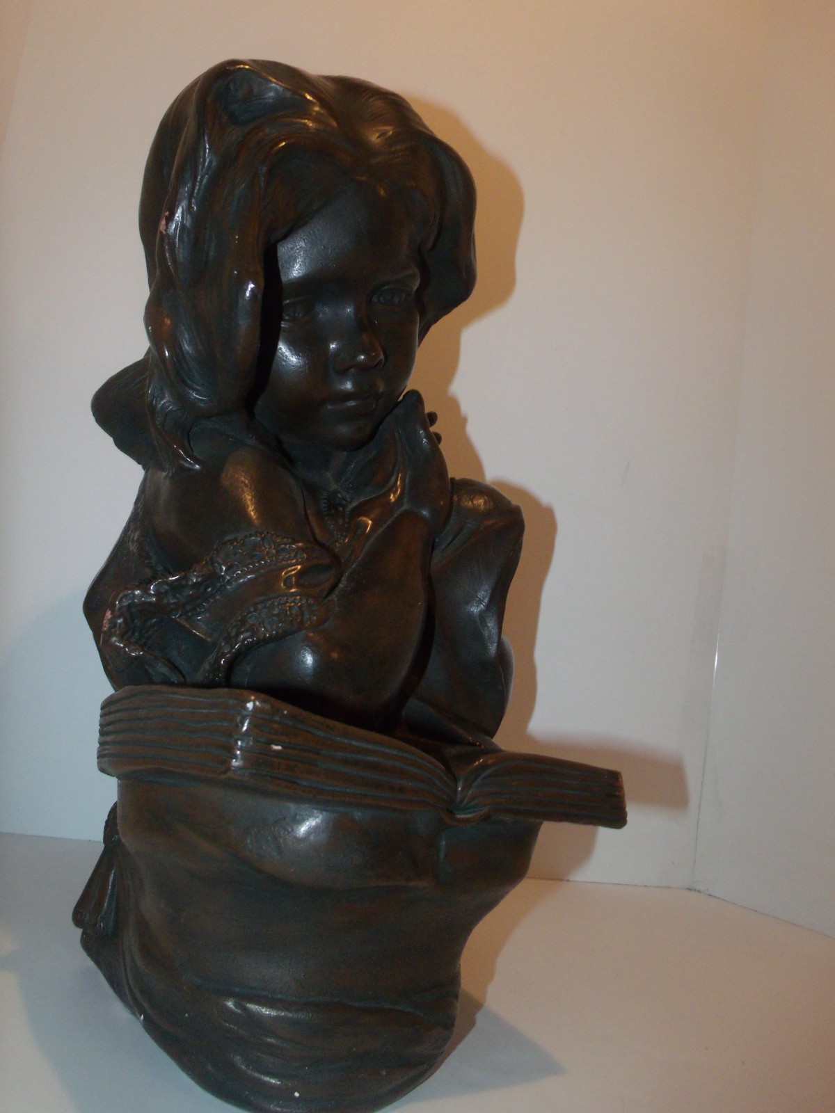Vintage Plaster Bust Girl Reading Music / Display Art