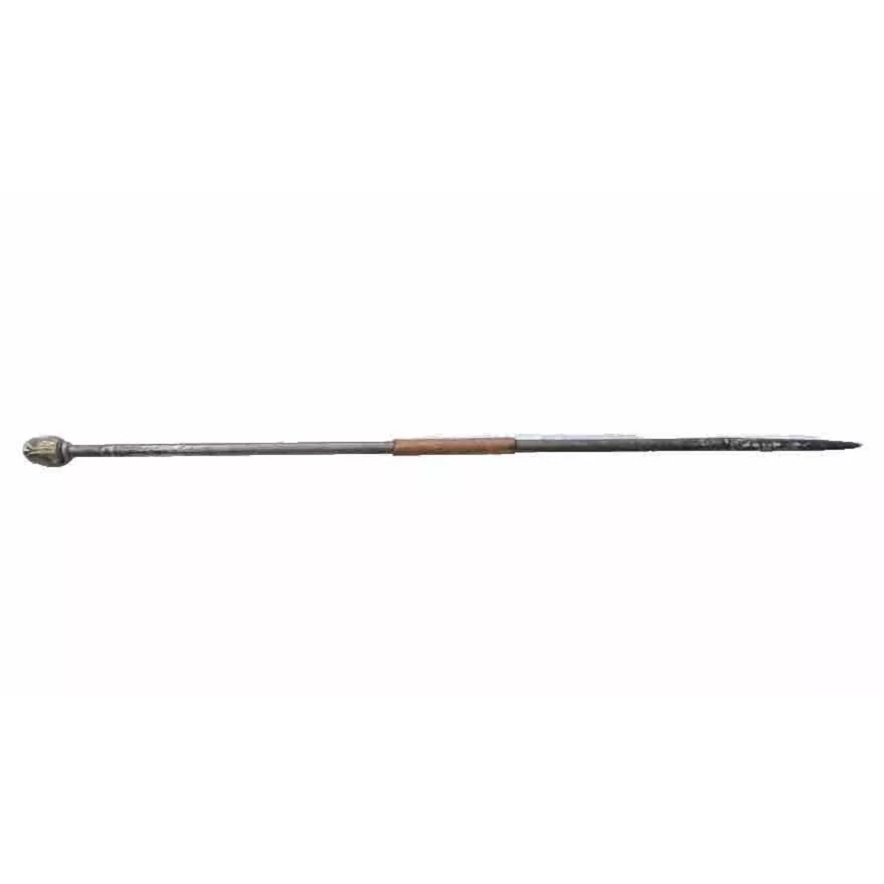 Antique Wrought Iron Leather Fireplace Poker Brass Tip Tool Wood Stove