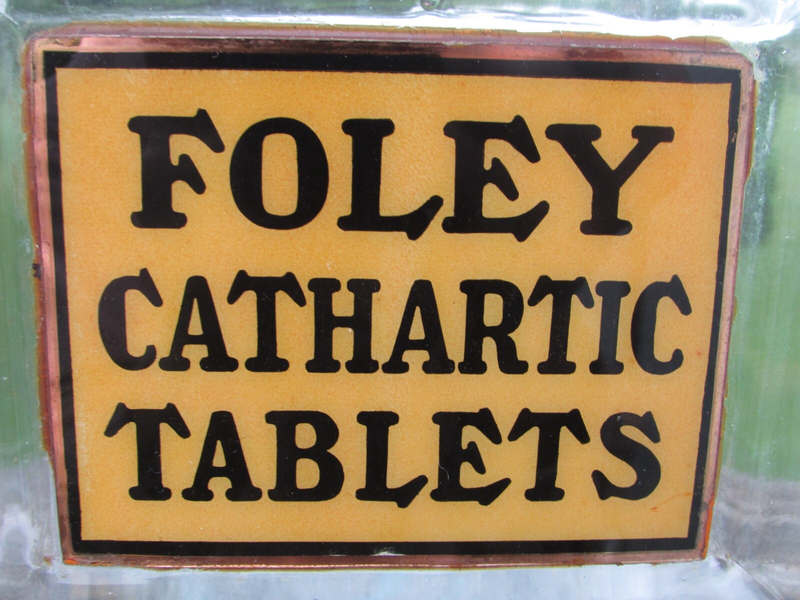 FOLEY CATHARTIC TABLETS – Label UNDER Glass LUG Drugstore COUNTERTOP Jar – MINT