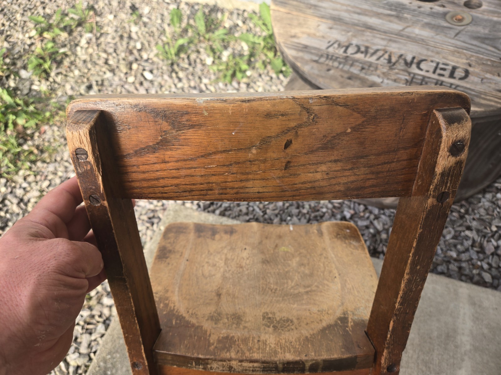 Vintage Solid Oak Wood Child’s Elementary School Chair Rustic Sturdy 22″ Tall