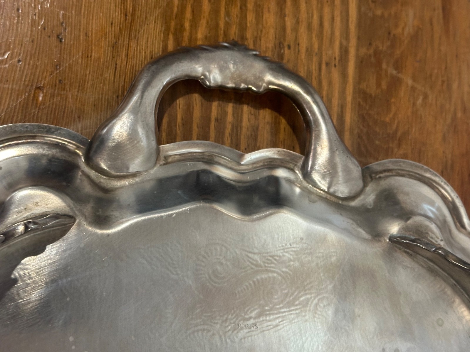 FB Rogers Ornate Silver Plated Large Serving Tray Footed Butler Handles 23×13 IS