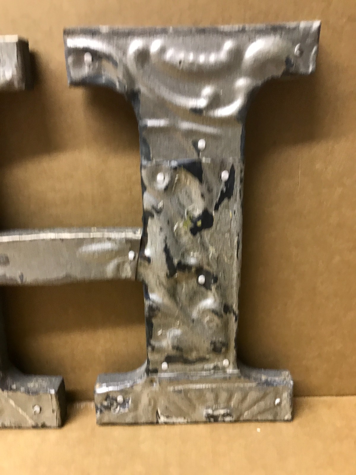 Decorative Salvaged Tin Ceiling 8″ Patchwork Shabby Silver Letter H Old 190-26B