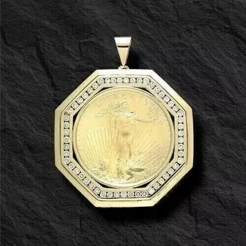 4Ct Round Lab-Created Diamond Lady Liberty Coin Pendant 14K Yellow Gold Plated