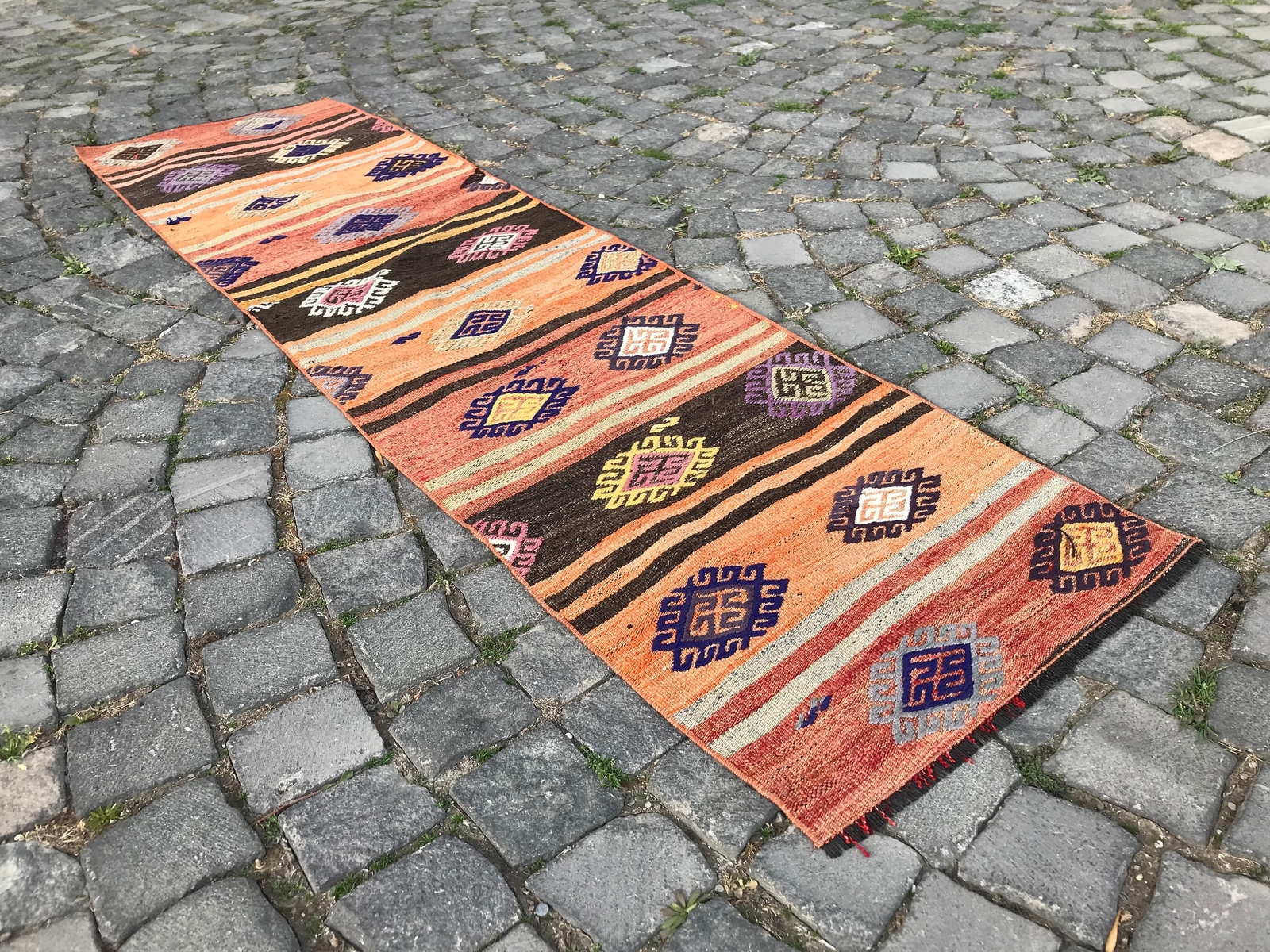 6.8 X 1.8 Ft Vintage Turkish Kilim Handmade Wool Kilim Bohemian Runner Kilim