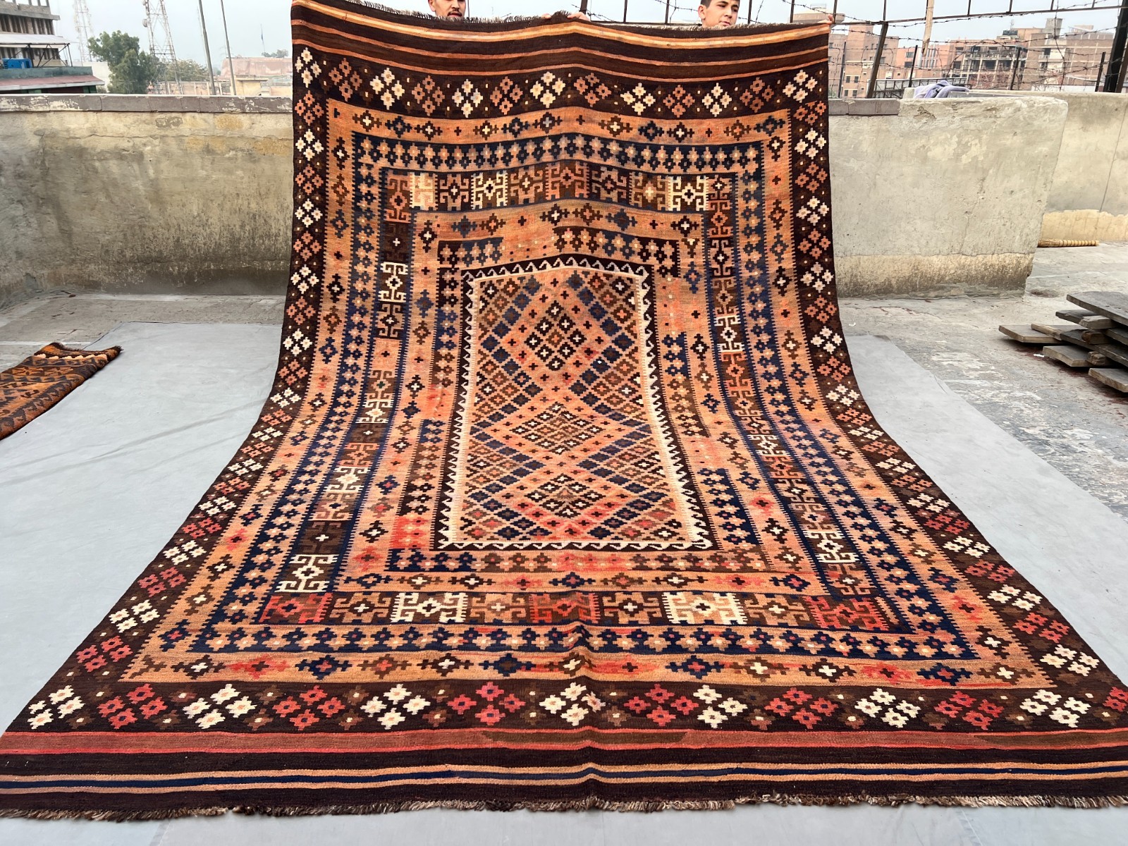 Vintage Afghan Kilim Rug, Geometric Tribal Design, 8×12’9 ft, Rare Handwoven Rug