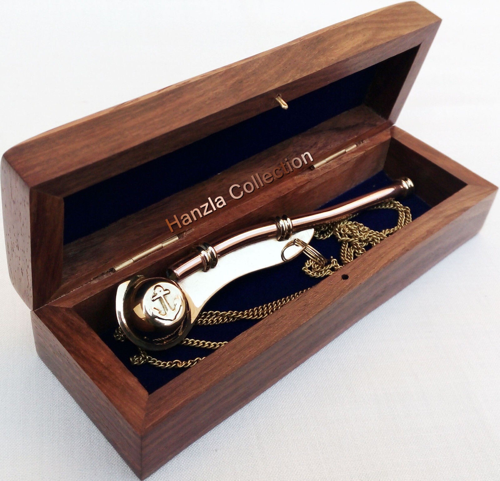 Brass / Copper Nautical Bosun Call Pipe Boatswain Whistle With Wooden Box Gift