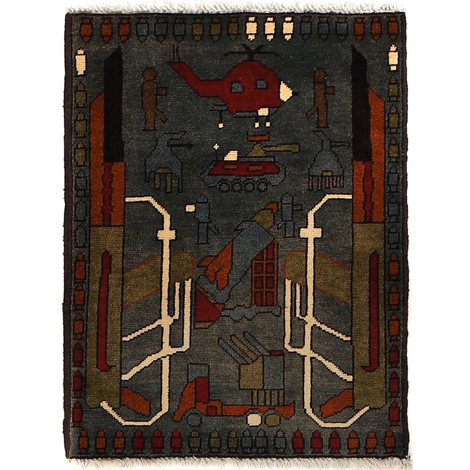 Vintage Afghan AK-47 War Rug Handmade Wool Carpet 2.7×2 ft