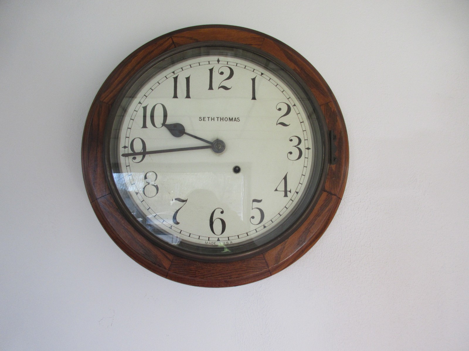 ANTIQUE SETH THOMAS GALLERY WALL CLOCK OAK PAINTED DIAL ORIGINAL FINISH RUNS