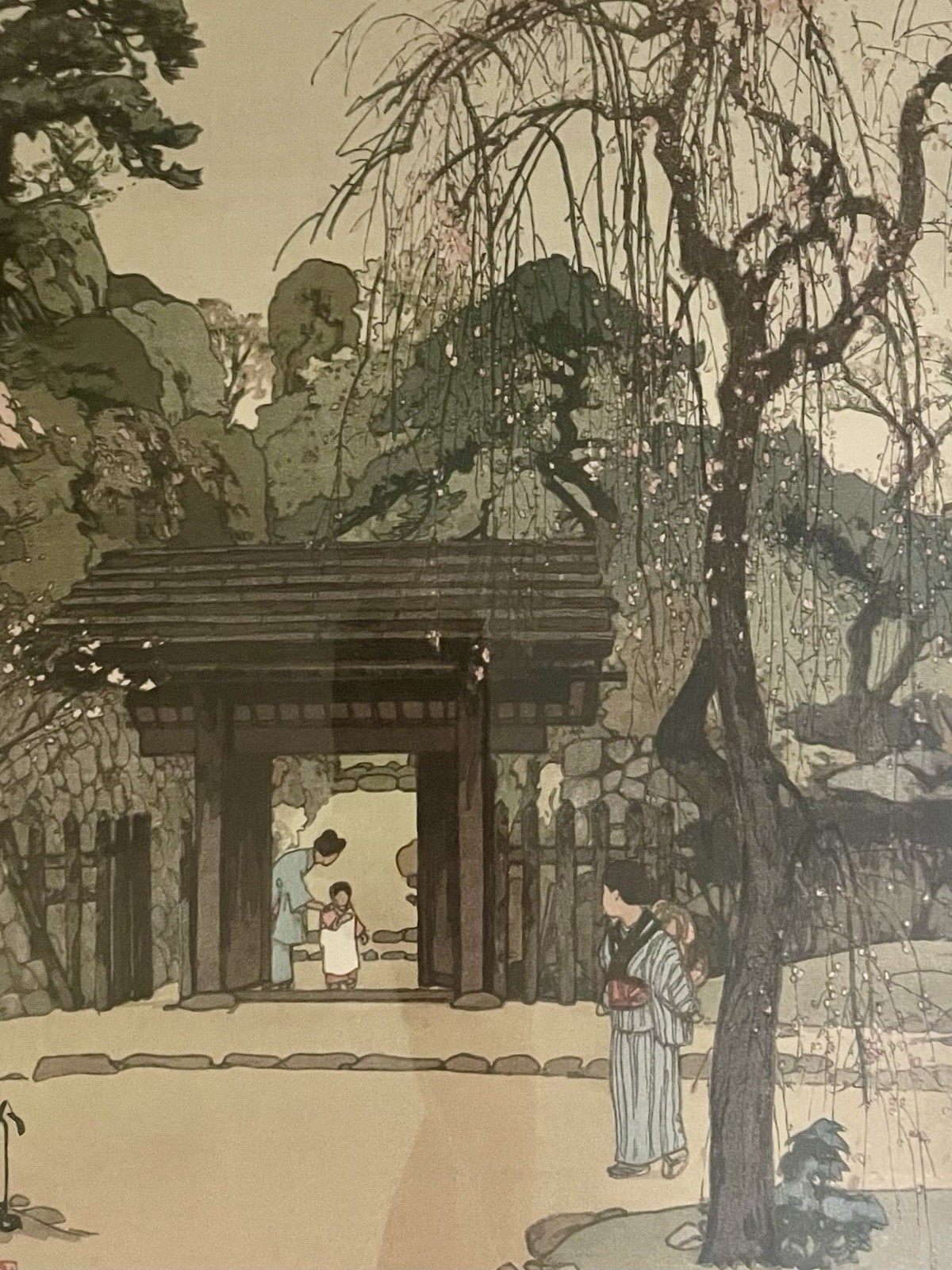 Vintage HIROSHI YOSHIDA Japanese Woodblock Print, Plum Gateway Signed Framed