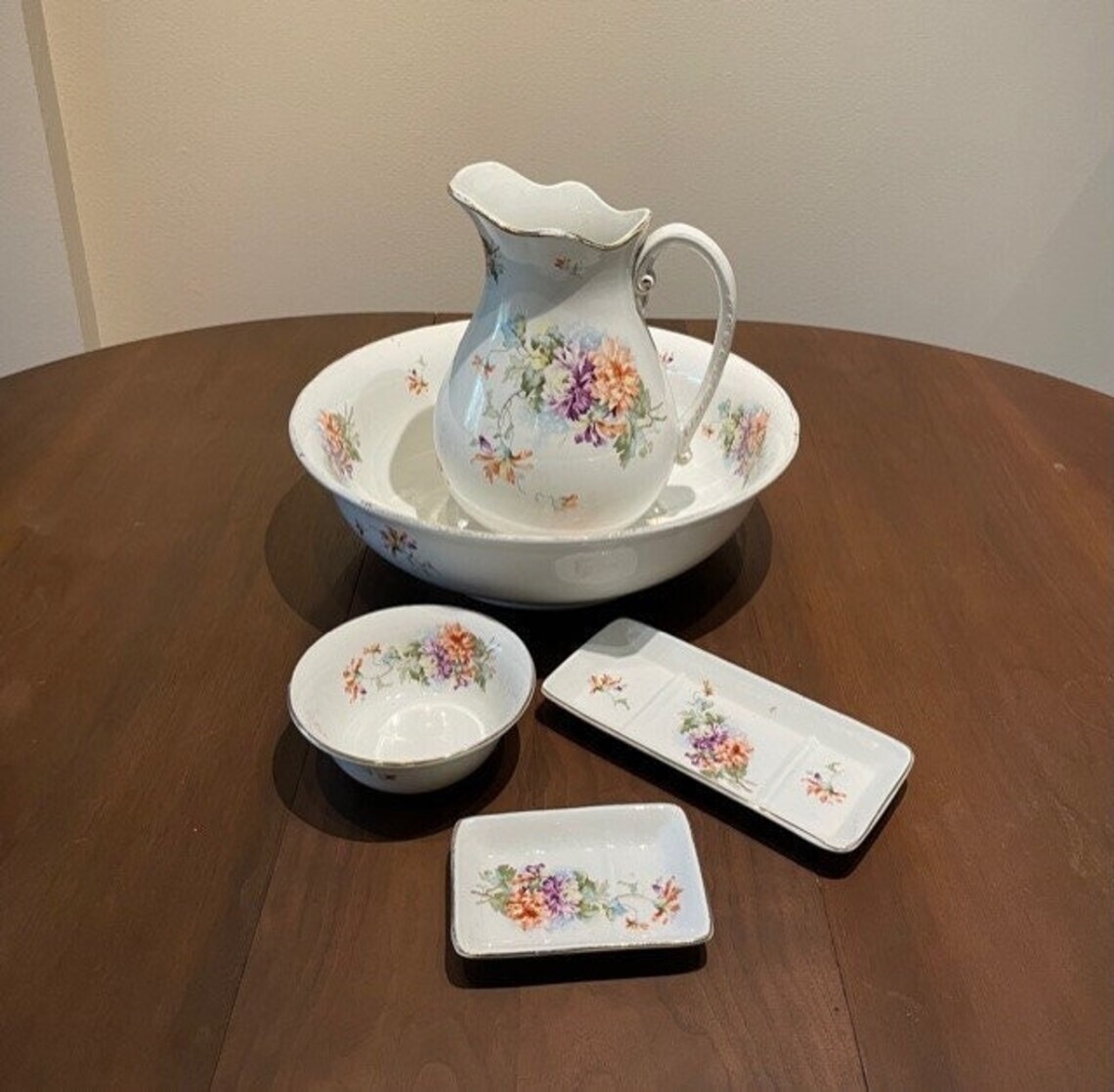 Antique French Hamage Nord Floral Toilette Set circa 1800s