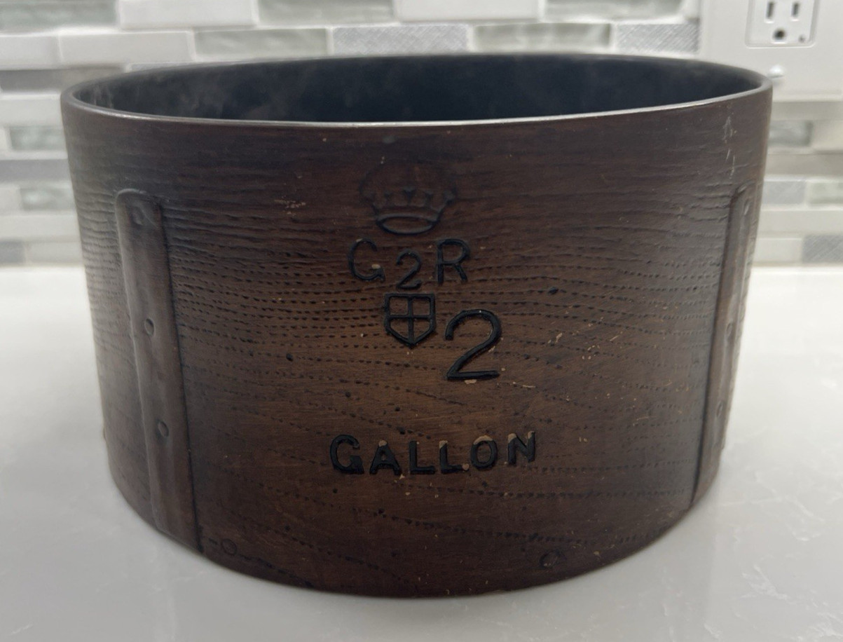 Antique Wooden Grain Measure Crown G2R Bentwood Bucket GALLON 2 REG